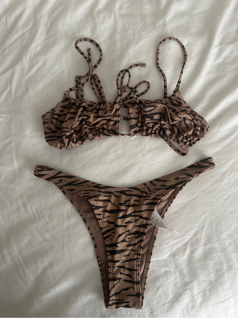 Abercrombie & Fitch Brown Tiger-Stripe Bandeau Bikini Set